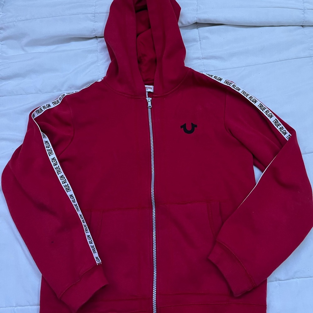 Red True Religion Zip-Up Hoodie